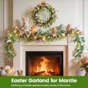 6 FT Pre-Lit Easter Garland with 20 LED Lights & 8 Modes Timer, Lighted Pastel Easter Egg Garland for Mantle Decorations, Greenery Spring Garland with Flower & Berry for Fireplace Table Holiday