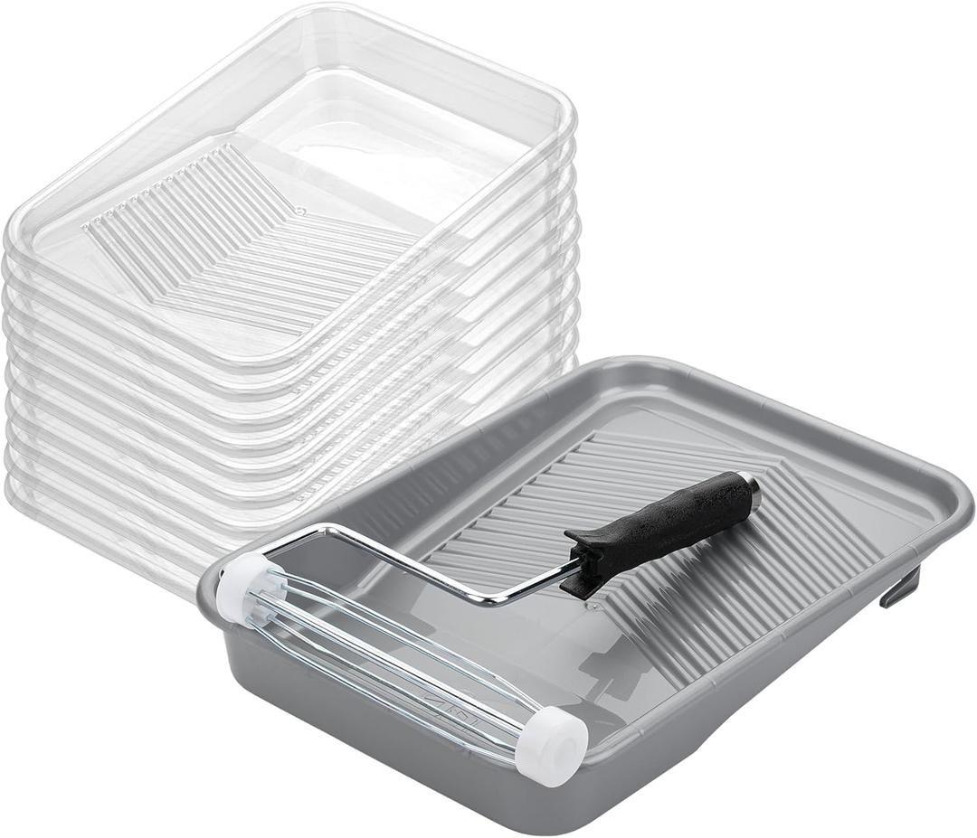 Bates- Paint Tray Set, 9 Inch, 12 pcs, 1x 9 Inch Paint Roller Tray, 10x Disposable Tray Liners & 1x Roller Frame
