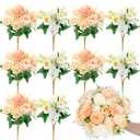12 Bundles Peonies Artificial Flowers Silk Flowers Fake Peony Bouquet Faux Peonies Flowers Bulk for Wedding Decor Centerpiece Table Decorations (Orange White)