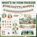 One Happy Camper Birthday Decorations 109Pcs Camping 1st Birthday Party Supplies Camp Themed Balloon Garland with Balloon Box Backdrop Monthly Photo High Chair Banner Cake Topper Cutout Crown Poster