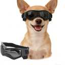 Enjoying Dog Sunglasses Small Breed, Dog Goggles UV Protection, Cycling Eye Protection for Small Dogs, Outdoors Breathable Windproof Dustproof Anti-Fog, Adjustable Straps, Cool Black, Small Breeds