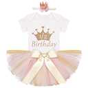 IDOPIP My 1/2 1st Birthday Outfit Baby Girls Shiny Crown Romper + Ruffle Tulle Skirt + Sequins Crown Flower Headband Glitter Party dress 2PCS Photo Cake Smash Clothes Set Gold 1/2 Birthday 3-6 Months