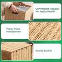 13x13x13 Storage Cube Bins Set of 4, Paper Rope Hand Woven Storage Basket with Handles, Collapsible Square Storage Cubes for Shelves, Wicker Shelf Baskets for Living Room Bedroom Organizing, Natural
