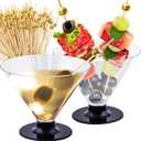 CUSINIUM 50 Clear Disposable Plastic Martini Glasses for Parties + 100 Cocktail Picks Bundle