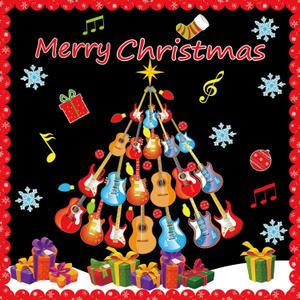 2 x gisgfim Christmas Bulletin Board Decoration Set Guitar Christmas Tree Paper Cutouts Merry Xmas Music Classroom Bulletin Board Decor for Xmas Winter Holiday School Door Home Wall(Guitar)