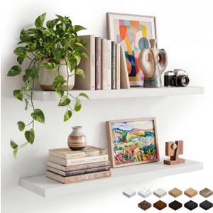White Floating Shelves Set of 2, 35.43in Wall Mounted Display Ledge Shelves for Bedroom Bathroom Living Room and Kitchen Decoration Storage