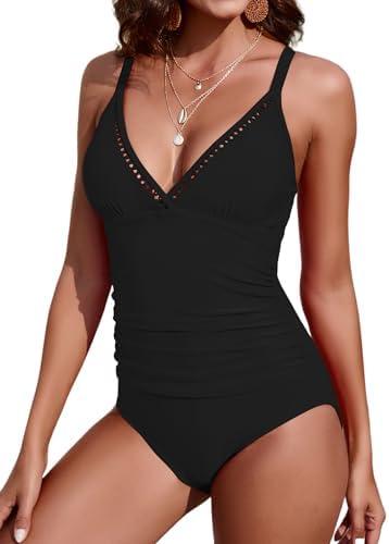 KI LAPHEE One Piece Swimsuits for Women Tummy Control Bathing Suits Modest Swimwear Criss Cross Tapes Large