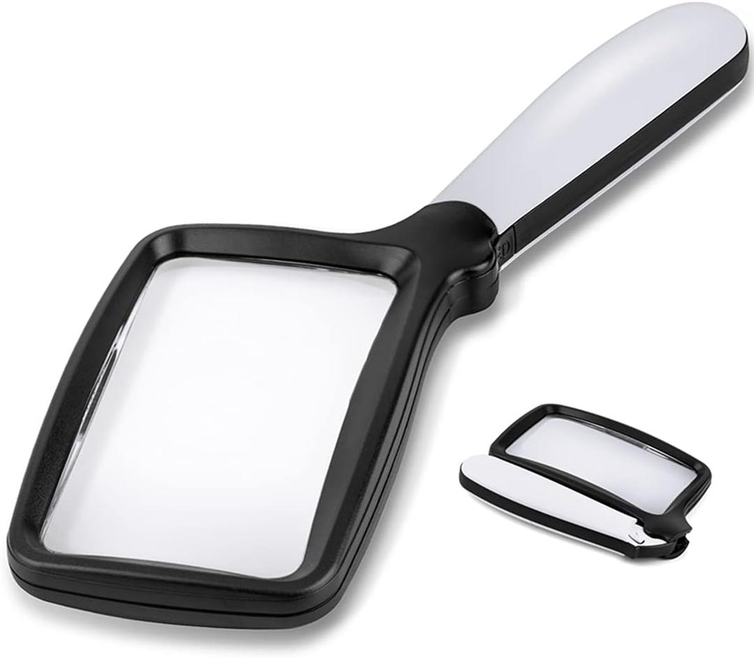 Folding Handheld Magnifying Glass with Light, 3X Large Rectangle Reading Magnifier with Dimmable LED for Macular Degeneration Seniors Reading Inspection Coins Jewelry