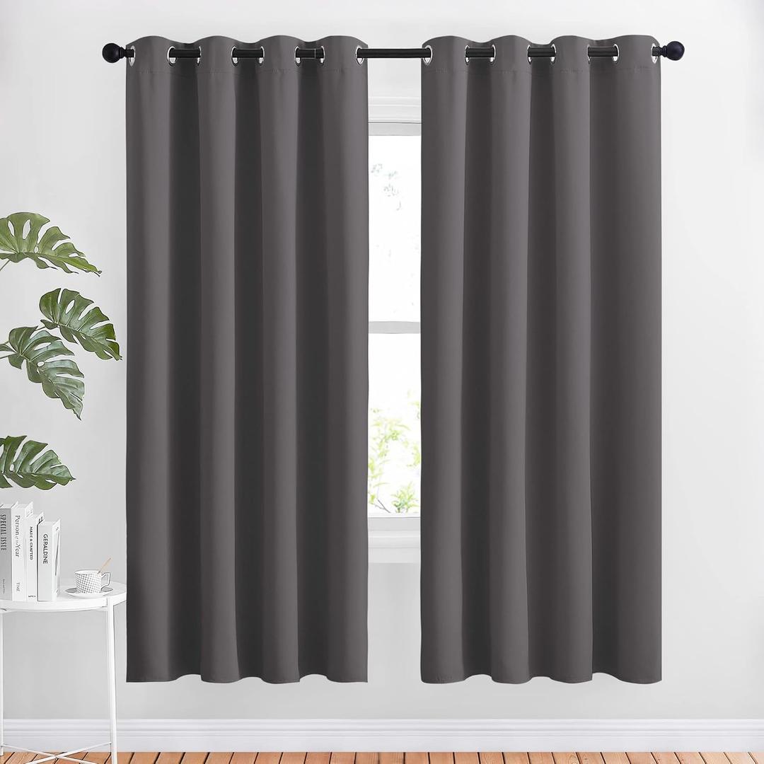 NICETOWN Blackout Thermal Curtains Panels 72 inch Length - Grommet Noise Reducing Room Darkening Solid Window Drapes for Bedroom/Living Room (2 Panels, 52 x 72 Inch, Gray) (Grey)