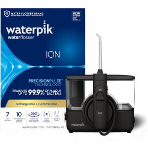 Waterpik ION Professional Water Flosser, Rechargeable and Portable for Teeth, Gums, Braces, 10 Settings, 7 Flossing Tips For Multiple Users And Needs, ADA Accepted, WF-12 Black