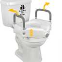 FSA/HSA Eligible, Vaunn Raised Toilet Seat and Elevated Commode Booster Seat Riser with Removable Padded Grab Bar Handles & Locking Mechanism