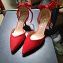 JOY IN LOVE Women's Pumps Kitten Bow Heels Closed Pointed Toe Sandals Ankle Strap Dress Shoes, Size 7.5