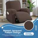 JIVINER 3 Piece Recliner Chair Cover Stretch Lazy Boy Non Slip Covers for Recliner with Pockets Soft Jacquard Reclining Sofa Slipcovers Furniture Protector with Elastic Bottom (1 Seater, Coffee)