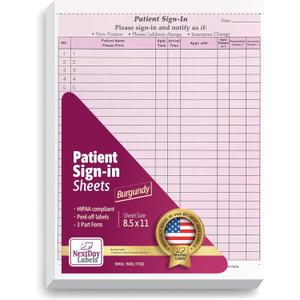 NextDayLabels NCR Carbonless, Patient Sign in Forms, 3 Part | Carbonless NCR Forms - 25 Sets, 625 Labels - Confidential Medical, Dental, Health Office Use - Made in USA - Burgundy