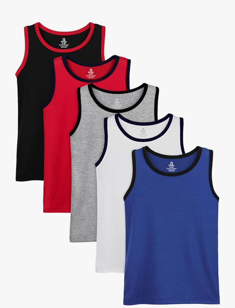 Poroka 4 Pack Boys' Tank Undershirt Sleeveless Tank Tops Assorted Colors Round Neck Cotton Tank Tops Size 7_8 Y