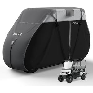 YSPACE Heavy Duty 600D Golf Cart Cover for 2+2 Passengers, Fits EZGO, Club Car, Yamaha, Waterproof, Reflective Strips, Triple Windproof Buckles
