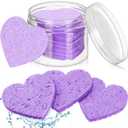 Nuenen 60 Pieces Facial Sponges with Container, Heart Shape Compressed Face Sponges Natural Cleaning Pads for Washing Face Cleaning Exfoliating Esthetician Makeup Removal (Purple)