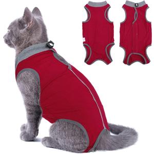 SUNFURA Recovery Suit for Cats After Surgery, Breathable Onesie for Abdominal Wounds, Skin Diseases, E-Collar Alternative, Anti-Licking Surgical Spay Shirt, Red S (Small)