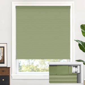 LazBlinds Cordless Cellular Shades, No Tools No Drill Blackout Honeycomb Shades Pleated Blinds for Windows, 21" W x 64" H, Green