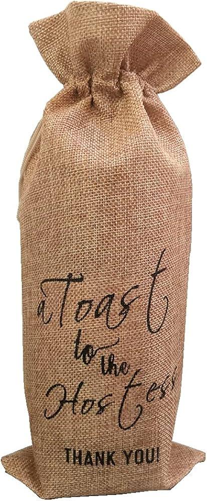 A Toast to the Hostess Wine Bag, Thank Yor Hostess Gift for Women,Bridal Shower Baby Shower Hostess Gift, Burlap