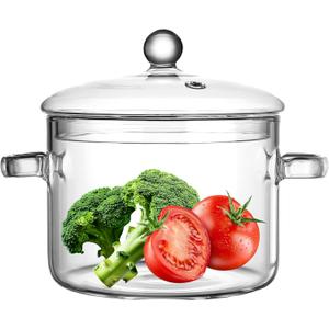 Clear Glass Safe Borosilicate Pans Simmer Pot for Stove, Potpourri Cooking Saucepan with Cover, for Soup, Milk, Baby Food,Fruit and Spices 1.5L/ 50 FL OZ,Saucepan Pots for Stove Top Small Soup Pan