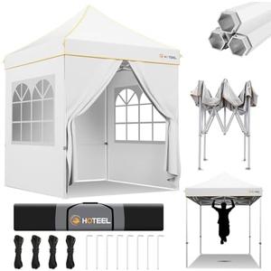 Hoteel 6.6x6.6 Pop Up Canopy Tent Heavy Duty with 4 Sidewalls, Waterproof Party Tent, Easy Set-up Commercial Instant Tents with Hand Bag, Rope & Nail, Hexagonal Leg 