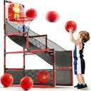 Arcade Basketball Game Indoor, Kids Ajustable Basketball Hoop, Outdoor Carnival Sports Play Toy with 4 Balls and Air Pump, Educational Birthday Gift for Boys Girls 3 4 5 6 7 8 Year Old (Red)