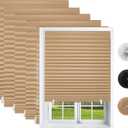 Changshade 6 Pack Temporary Blinds, Pleated Paper Blinds for Indoor Windows Cut to Size Adhesive Paper Shades No Tools No Drilling for Office, Bedroom, Living Room, 36" W x 72" H, Brown