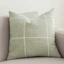 vctops Rustic Lattice Cotton Linen Decorative Throw Pillow Cover Embroidery Square Cushion Cover Pillowcase for Sofa Bedroom Couch (Plaid Green, 24"x24")