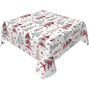 BETGINY Merry Christmas Tablecloth 60 x 60 Inch Square Colorful Christmas Trees Table Cloth Washable Holiday Winter Table Cover for Kitchen Party Picnic Dinner Indoor Outdoor Decor