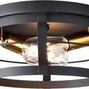 2-Light Farmhouse Flush Mount Ceiling Light,Modern Black Vintage Rustic Industrial Light Fixtures for Kitchen Dining Room Bedroom Hallway Foyer Entryway.