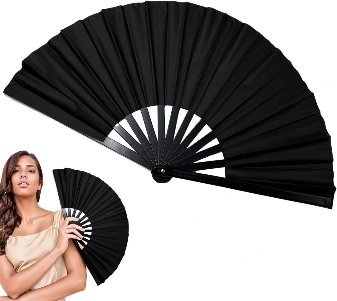 2 x Boots on The Ground Fan,13inch Large Rave Fan PoppingFan Clacking Fans for Line Dancing,Line Dance Popping Fans,HandFans for Women Foldable,Portable for Outdoor,Wedding,Party,Decoration(Black)