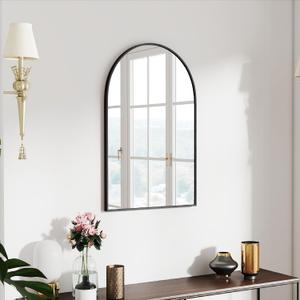 SCWF-GZ 30x20 Arch Mirror Rectangle Wall Mounted Hanging or Against Wall Aluminum Alloy Metal Frame Dressing Make-up Mirrors for Entryway Bedroom Bathroom Living Room 30 20 inch Black