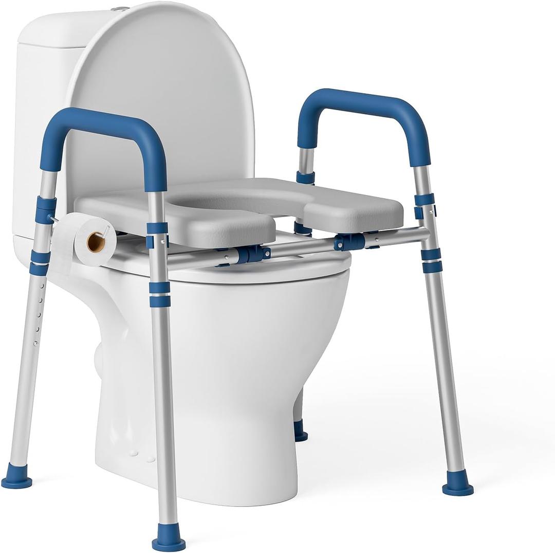 Toilet Seat Risers for Seniors, Raised Toilet Seat with Padded Handles & Seat, 400 LBS Raised Toilet Seat with Adjustable Height & Width for Pregnant, Disabled, Handicapped,(Blue)
