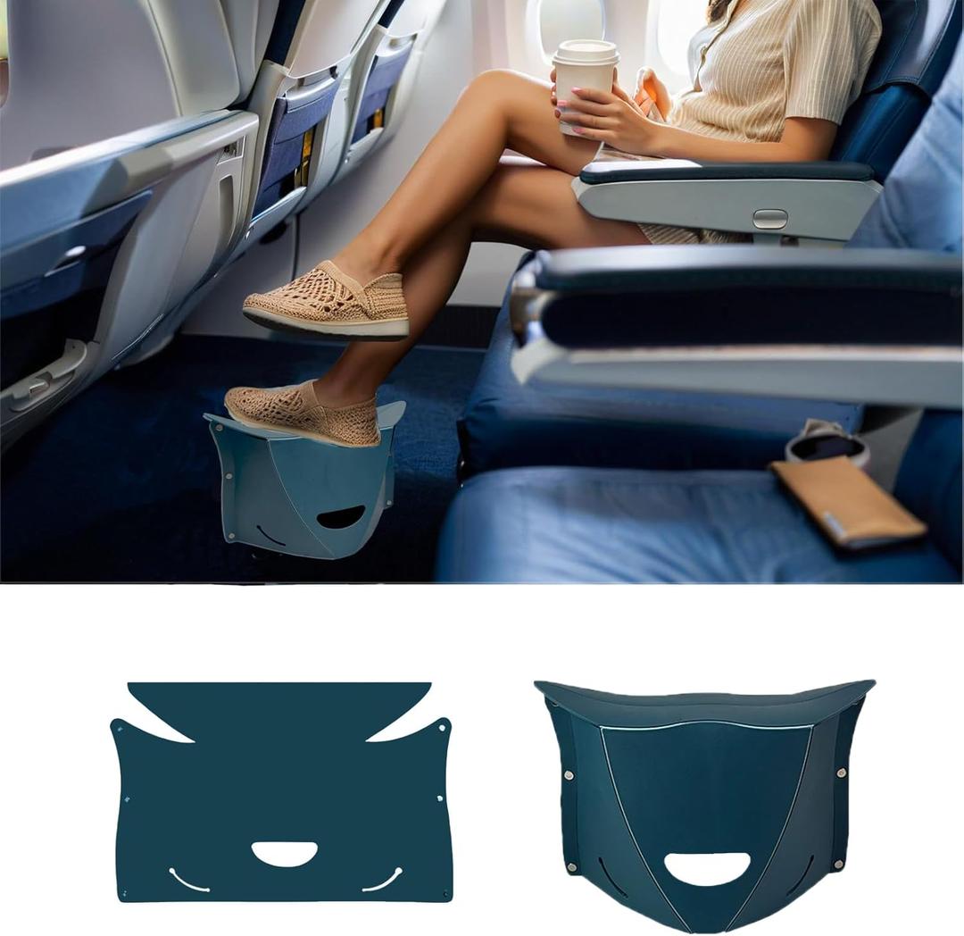 Travel Foot Rest for Airplane,Airplane Foot Rest,Portable Folding Under Desk Foot Stool,Relieves Back & Knee Pain,Comfortable for Long Flights,Cars,Trains,Ultralight Mini (Dark Blue)
