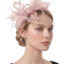 Fascinators Hats for Women, Derby Fascinator Headband, Lightweight Tea Party Hat, 2-in-1 Clip, Cocktail Wedding (Pink)