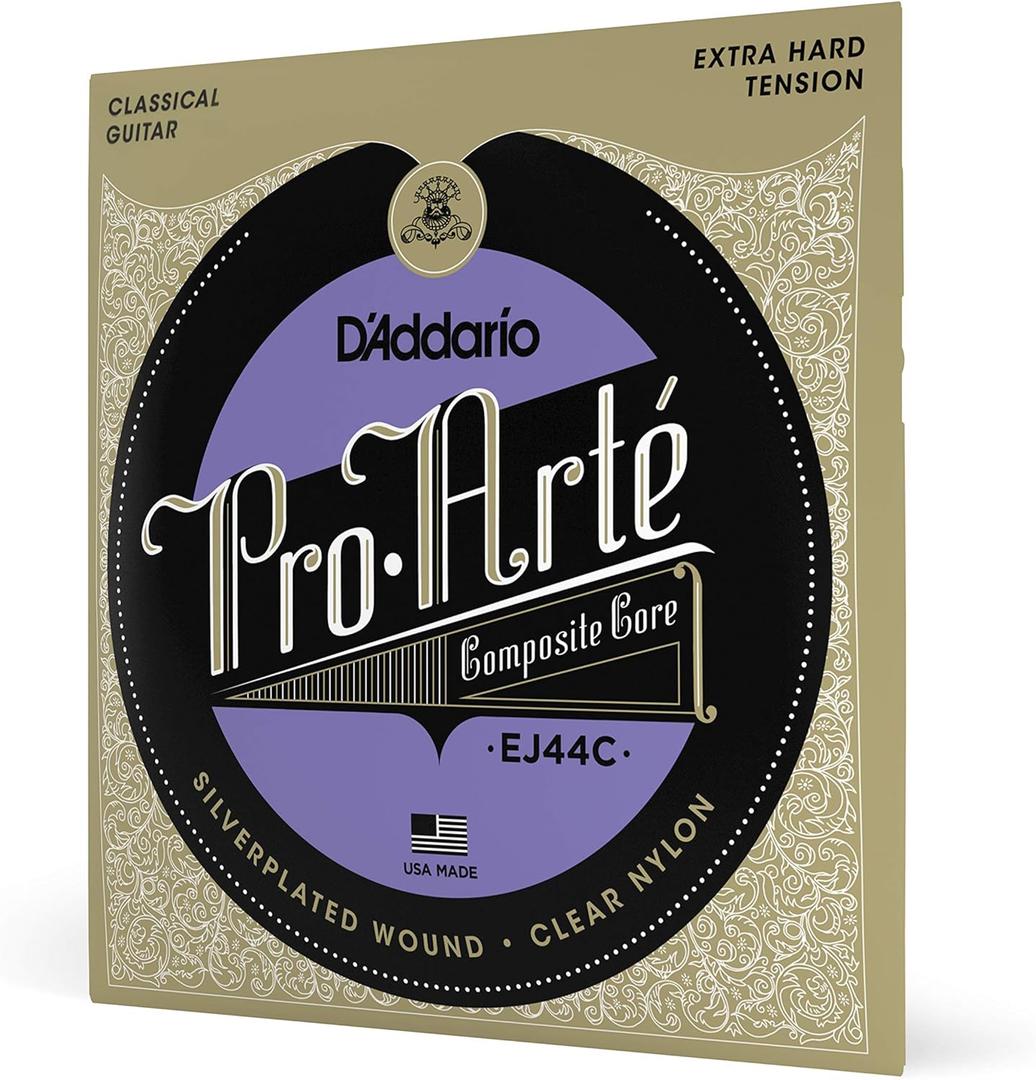 D'Addario Guitar Strings - Pro-Arte Classical Guitar Strings - EJ44C - Nylon Guitar Strings - Silver Plated Wrap, Composite Core, Clear Nylon Trebles - Extra-Hard Tension