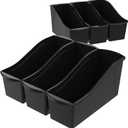 Storex Large Book Bin - Interlocking Plastic Organizer for Home, Office, and Work Space - Black, 6-Pack (70109E06C)