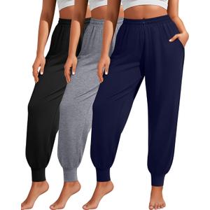 3 Pack Women Plus Size Yoga Joggers Lounge Sweatpants Lightweight Casual Jogger Running Workout Pant with Pockets (XXL)
