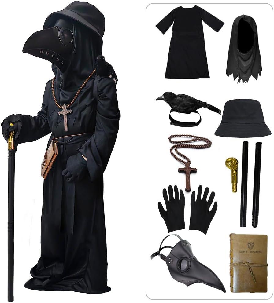 SENLI Plague Doctor Costume for Kids Funny Scary Halloween Costumes for Boys Girls 9 in 1 Set Halloween Outfits (S(5-7Y))