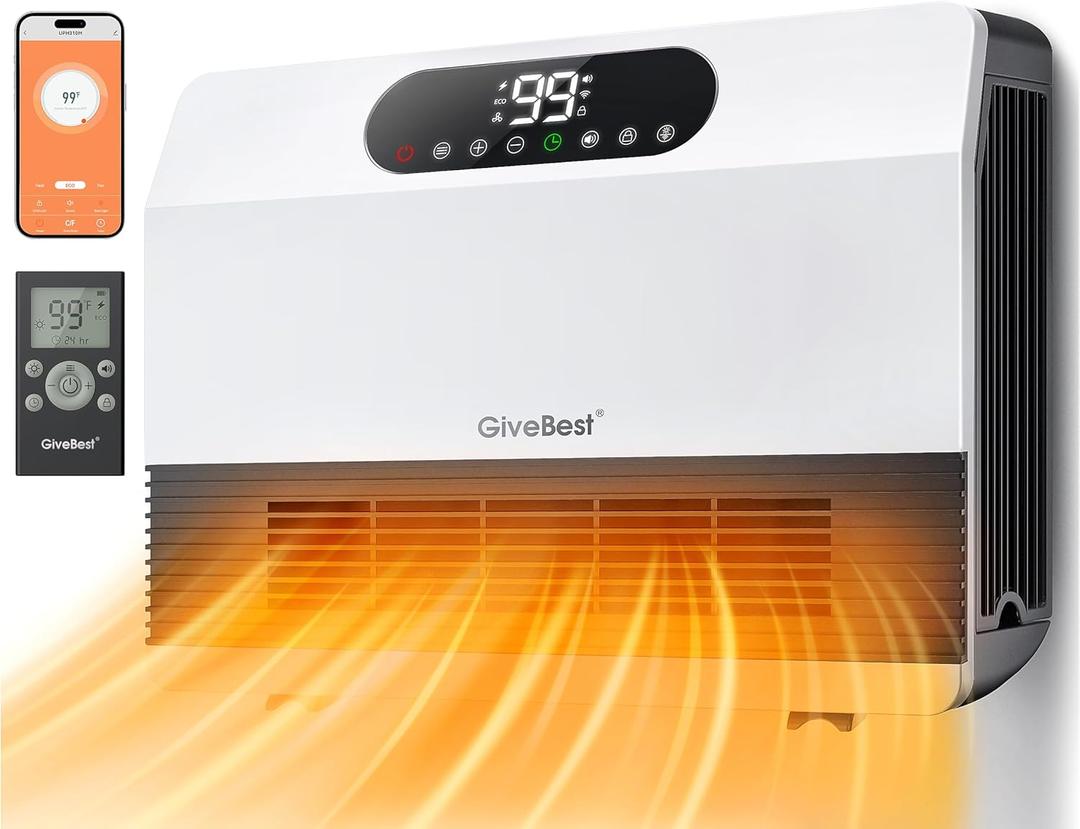 GiveBest Smart Wall Heater, 1500W Fast Heating Space Heater for Bedroom, Electric Space Heater with Thermostat for Indoor Use, Floor or Wall Mounted, On/Off Timers, Works with Alexa, 2024 Upgrade (White)