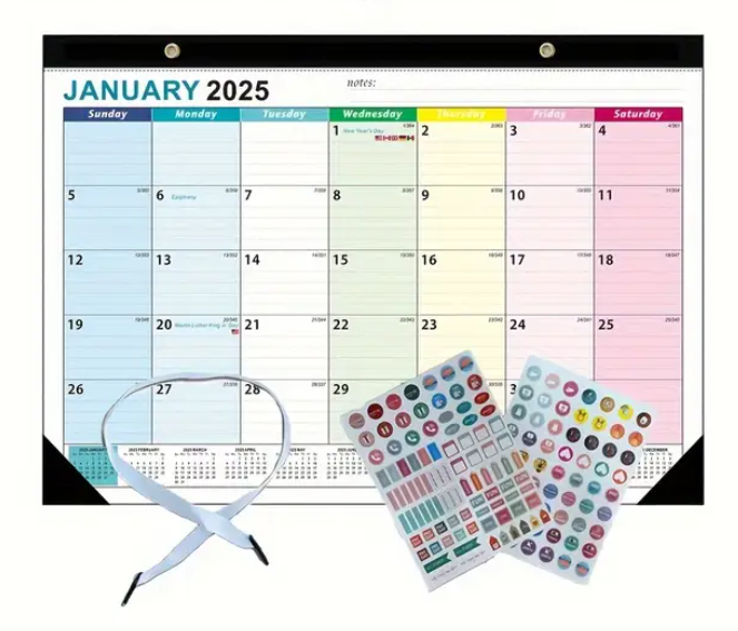 Desk Calendar 2025-2026 with Stickers and Clear Waterproof Cover School Year Calendar, 17 x 12 inch Monthly Planner Schedule Organization, Colorful