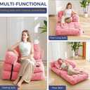 MAXYOYO Folding Sofa Bed, L-Shaped Convertible Sofa with Armrest Foldable Sleeper with Pillow, Portable Fold Out Chair Bed Comfy Floor Lounge for Living Room Bedroom, Pink, Single