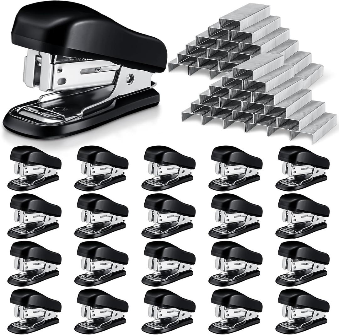 Sherr 20 Pack Mini Staplers Bulk with 15000 Nail, Office Staplers for Desk 25 Sheet Capacity, Hand Held Desk Students Teachers Supplies for School Office Business Non Slip Base Black