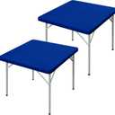 2 Pack Square Fitted Tablecloth 34X34 Inch Stretch Spandex Card Table Cover Blue Washable Table Cloth Elastic Table Topper for Indoor and Outdoor