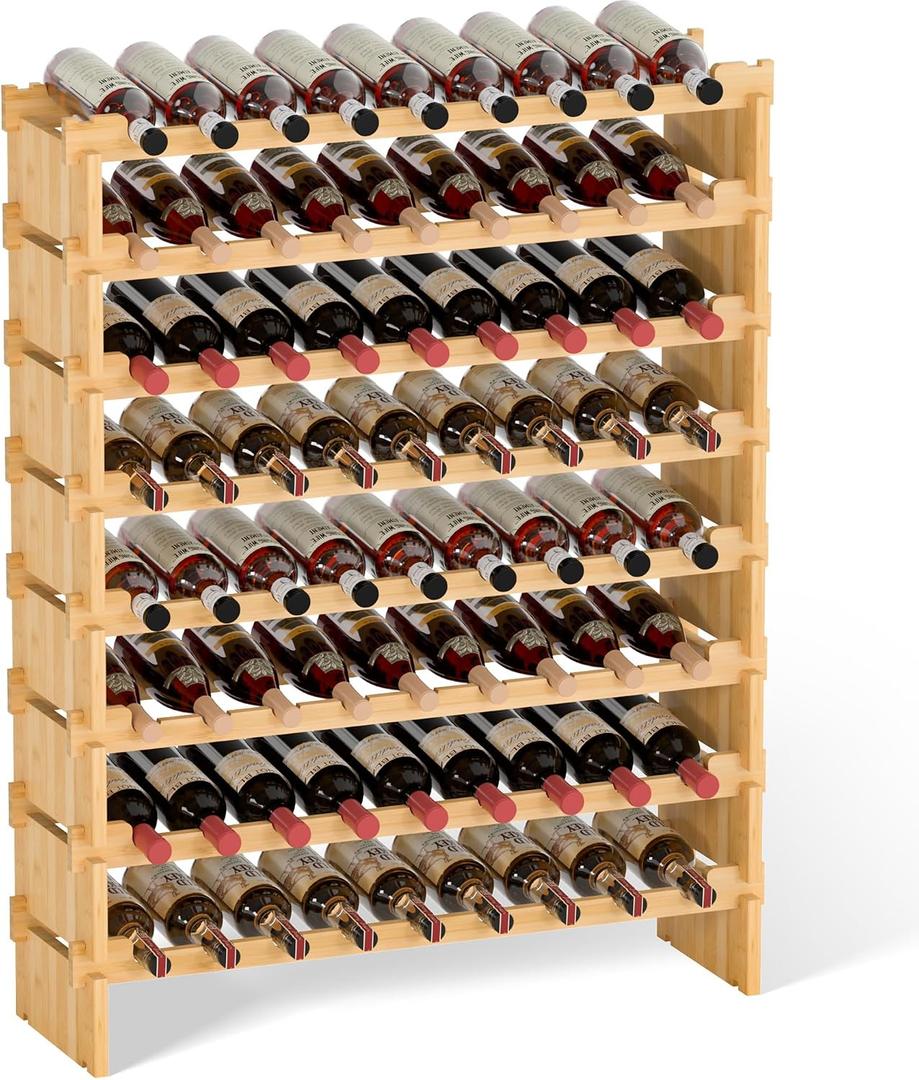 Domax Wine Rack Freestanding Floor - Bamboo Wooden Stackable 8 Tiers 72 Wine Bottle Holder Storage Racks for Kitchen, Bar, Pantry and Cellar (Yellow), Laege