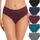 RHYFF Womens Underwear Cotton Bikini Panties Lace Soft Hipster Panty Ladies Stretch Full Briefs 5 Pack (Large)