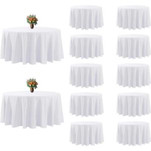 Round Tablecloth - Water Resistant Spill Proof Washable Polyester Table Cloth Decorative Fabric Table Cover for Dining Table, Buffet Parties and Camping (White, 12Pack 90inch)
