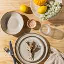 GBHOME Stoneware Dinnerware Sets for 4, 12 Pieces Rustic Earthenware Plates and Bowls Set, Handmade Reactive Glaze Ceramic Plate Sets, Chip Resistant Dishes, Microwave & Dishwasher Safe, Oatmeal Linen