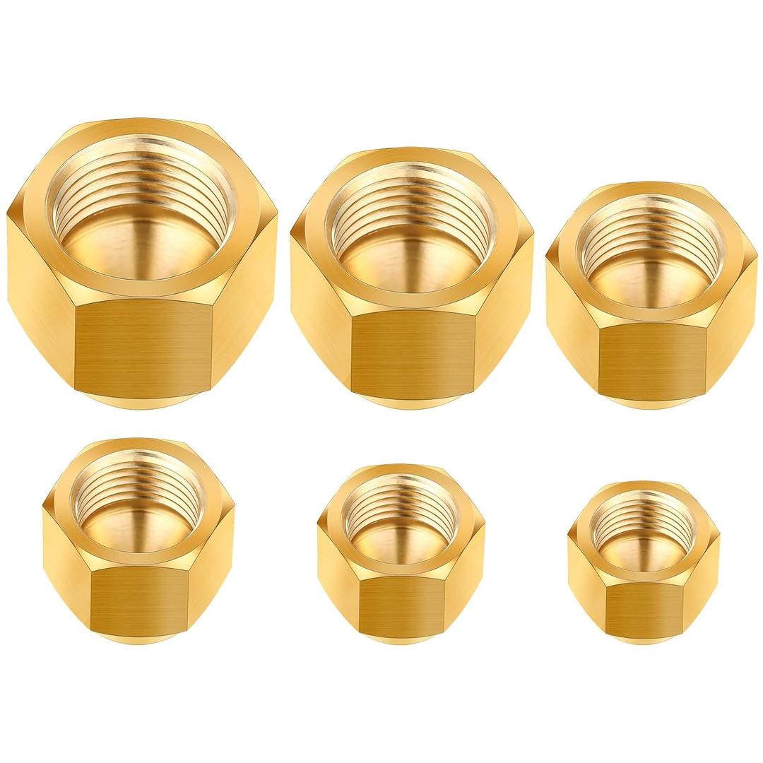 Gisafai 6 Pcs Brass Pipe Caps Compression Cap Stop Valve Sae 45 Degree & Gas Line Flared Tube Fittings for 1/4" 5/16" 3/8" 1/2" 5/8" 3/4" Od(Fittings for 1/4" 5/16" 3/8" 1/2" 5/8" 3/4" OD)